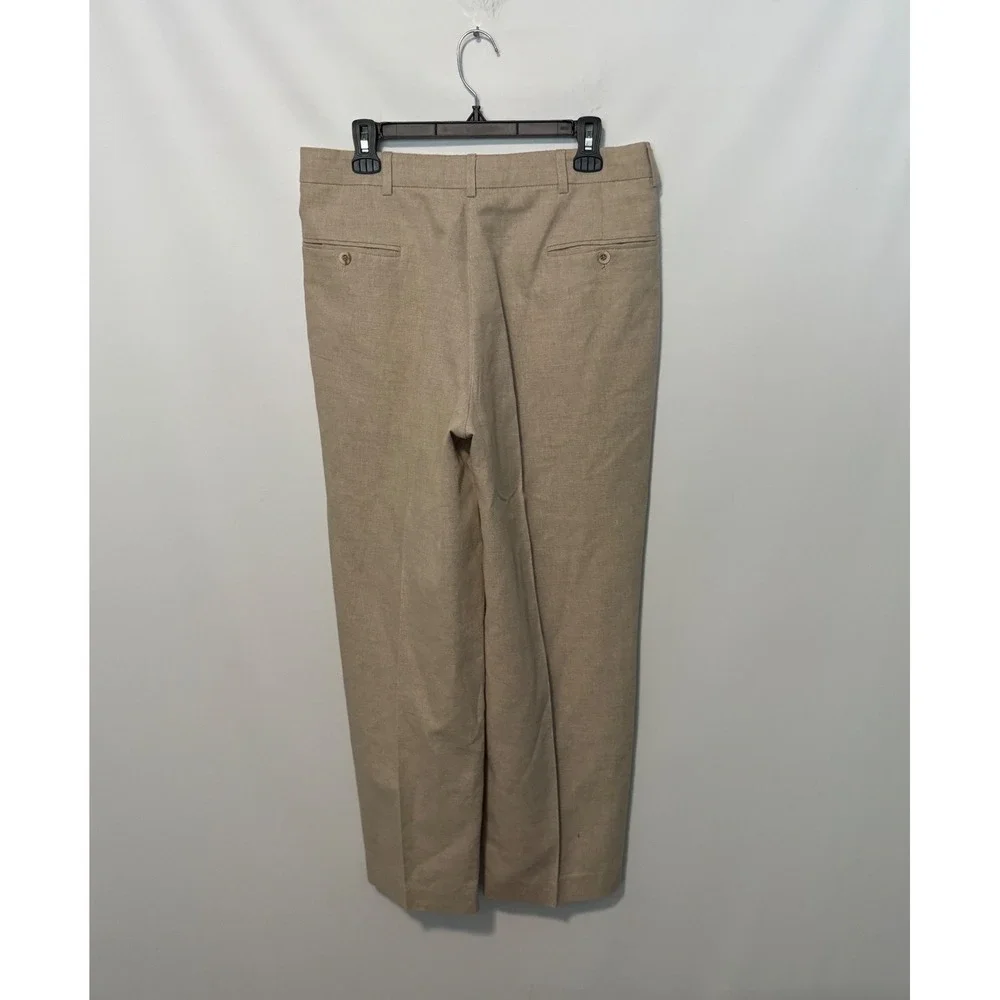 J. Peterman Pleated Pants Mens 34 Tan Linen Cotton Blend Trousers Dress Portugal